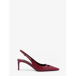Leather decolletè slingback with metal logo