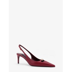 Leather decolletè slingback with metal logo