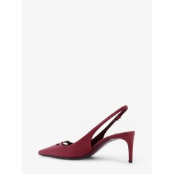 Leather decolletè slingback with metal logo