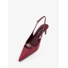 Leather decolletè slingback with metal logo