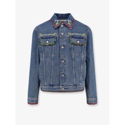 Denim jacket with multicolor embroidery