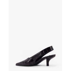 Leather decolleté slingback with croco effect