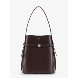 Leather bucket bag with frontal strap