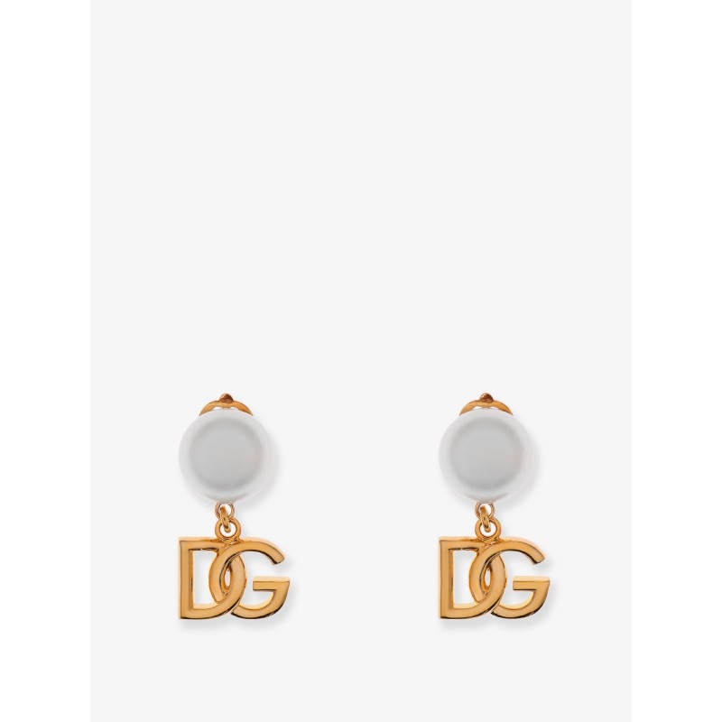 Brass earrings with logo monogram and pearl