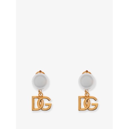 Brass earrings with logo monogram and pearl