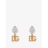 Brass earrings with logo monogram and pearl