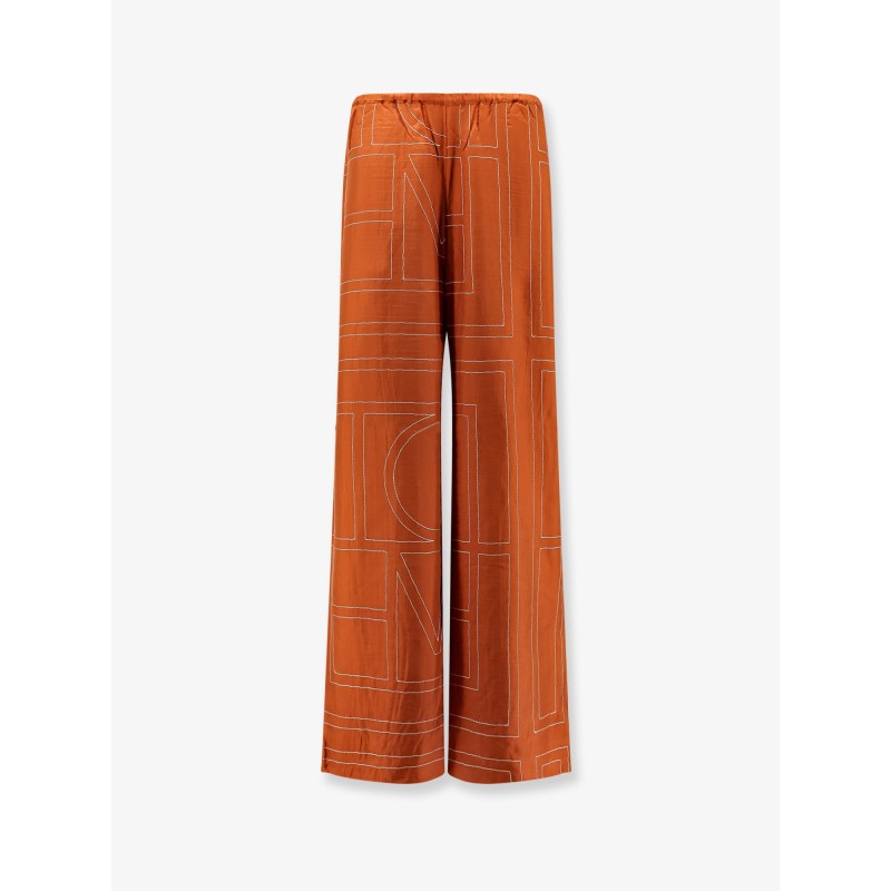 Silk trousers with monogram logo embroidery