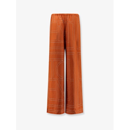 Silk trousers with monogram logo embroidery