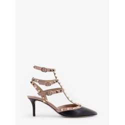 Rockstud leather decolleté slingback