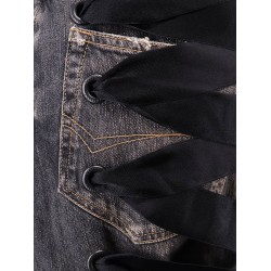 Denim skirt with laces interwining