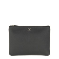SIGNATURE VLOGO POUCH IN GARNET CALFSKIN