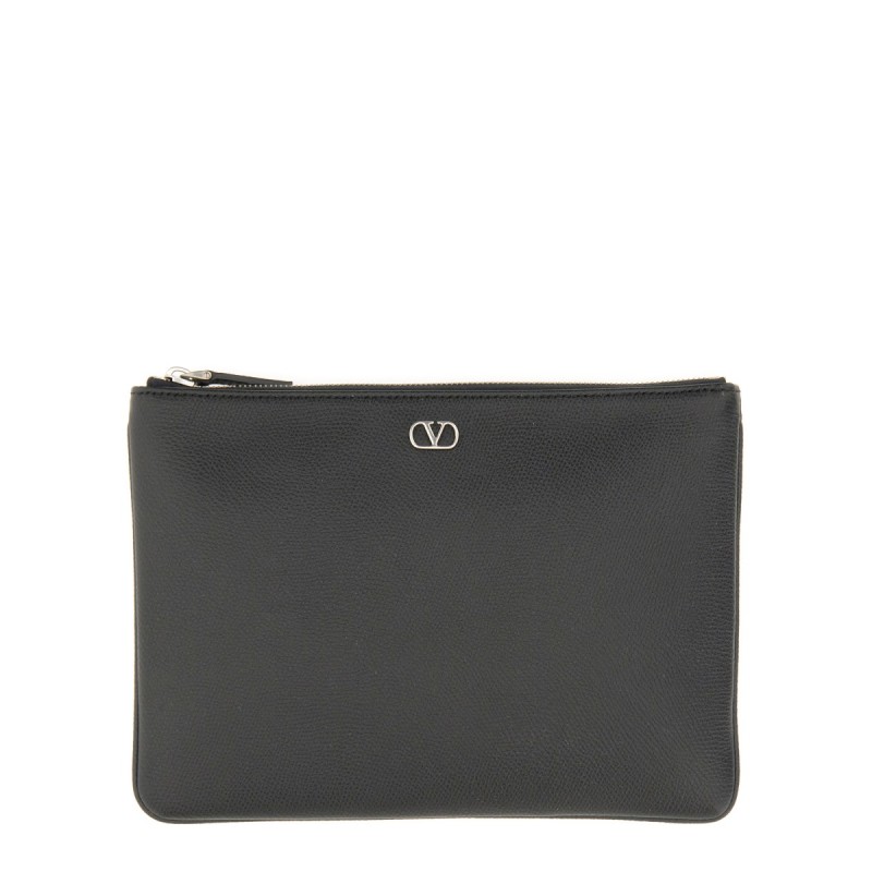 SIGNATURE VLOGO POUCH IN GARNET CALFSKIN