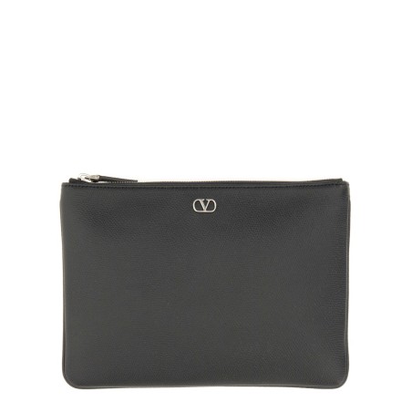 SIGNATURE VLOGO POUCH IN GARNET CALFSKIN