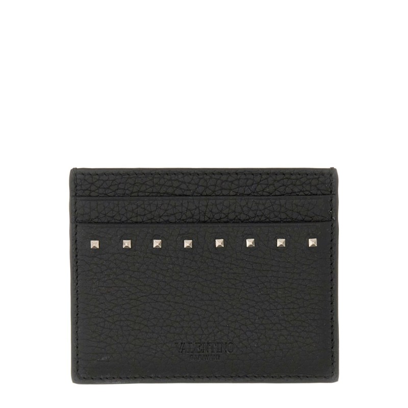 GARNET CALFSKIN "ROCKSTUD" CARD HOLDER