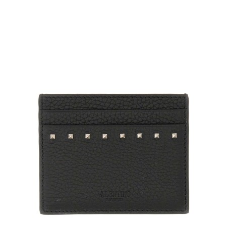 GARNET CALFSKIN "ROCKSTUD" CARD HOLDER