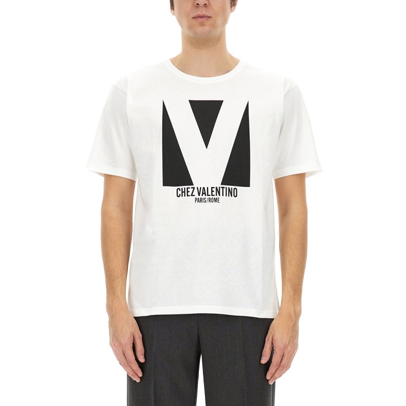 COTTON T-SHIRT WITH "CHEZ VALENTINO" PRINT