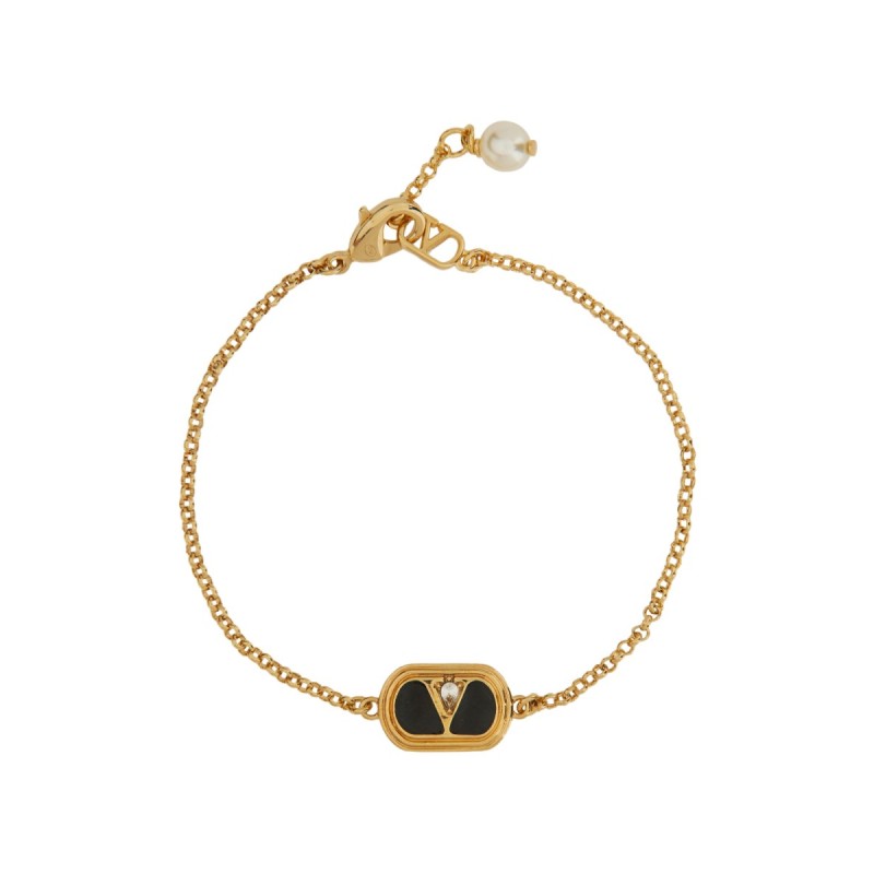 METAL, ENAMEL, CRYSTAL AND SWAROVSKI® PEARL "OVALETTE" BRACELET