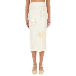 SATIN MIDI SKIRT WITH 3D FLOWERS