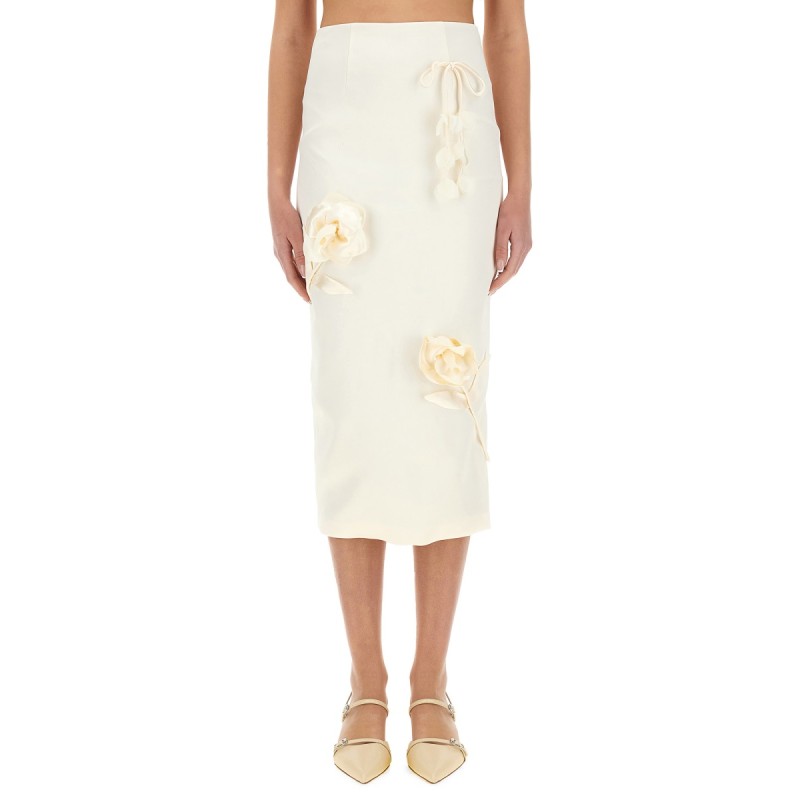 SATIN MIDI SKIRT WITH 3D FLOWERS
