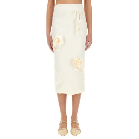 SATIN MIDI SKIRT WITH 3D FLOWERS