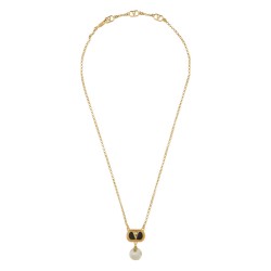 METAL "OVALETTE" NECKLACE WITH ENAMEL, CRYSTAL AND SWAROVSKI® PEARL