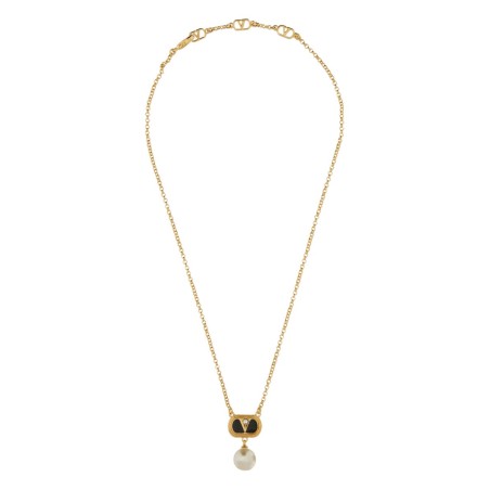 METAL "OVALETTE" NECKLACE WITH ENAMEL, CRYSTAL AND SWAROVSKI® PEARL