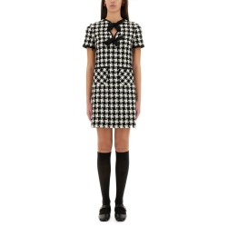 EMBROIDERED DAMIER LIGHT TWEED SHORT DRESS