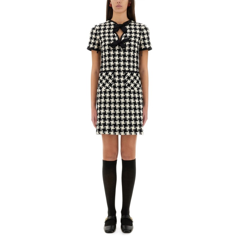 EMBROIDERED DAMIER LIGHT TWEED SHORT DRESS EMBROIDERED DAMIER LIGHT TWEED SHORT DRESS