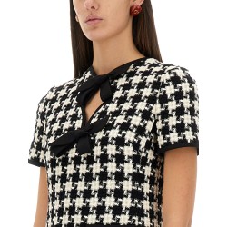 EMBROIDERED DAMIER LIGHT TWEED SHORT DRESS