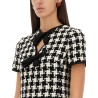 EMBROIDERED DAMIER LIGHT TWEED SHORT DRESS