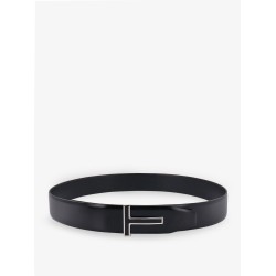 Leather belt with enamelled logo