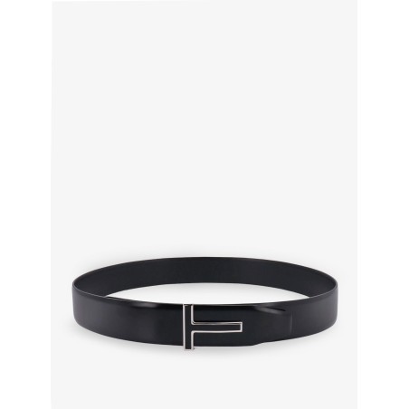 Leather belt with enamelled logo