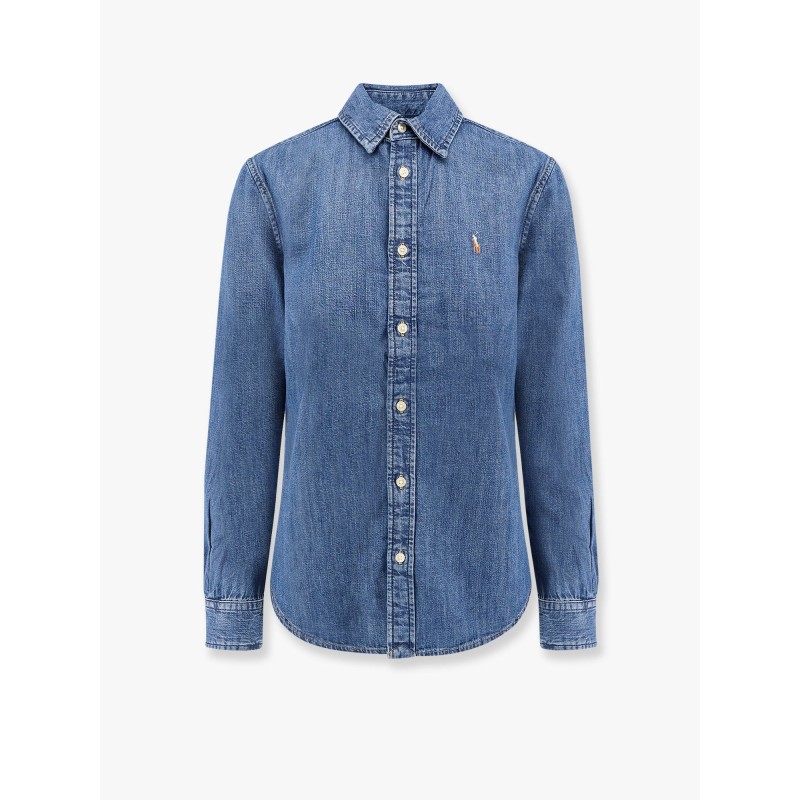 Denim shirt with logo embroidery