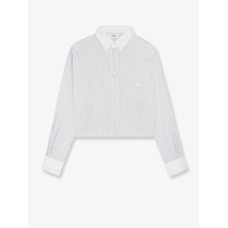 Cropped cotton shirt with striped motif