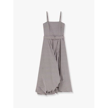 Striped cotton long dress with wide panel