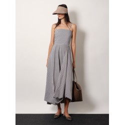 Striped cotton long dress with wide panel