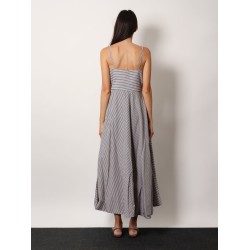 Striped cotton long dress with wide panel