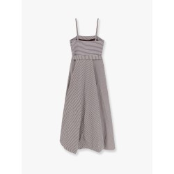 Striped cotton long dress with wide panel