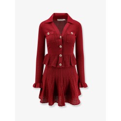 Perforated knit short dress with jewel buttons
