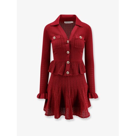 Perforated knit short dress with jewel buttons
