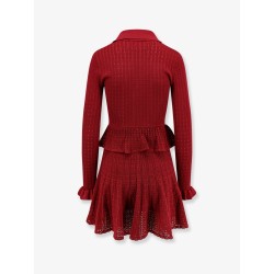 Perforated knit short dress with jewel buttons