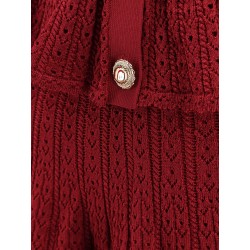 Perforated knit short dress with jewel buttons