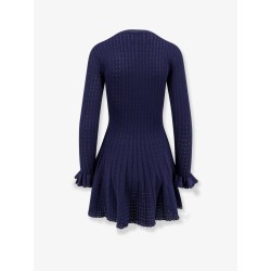 Perforated knit short dress with removable lace brooch