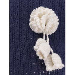 Perforated knit short dress with removable lace brooch