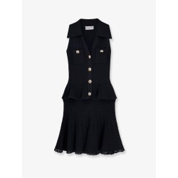 Perforated knit dress with jewel buttons