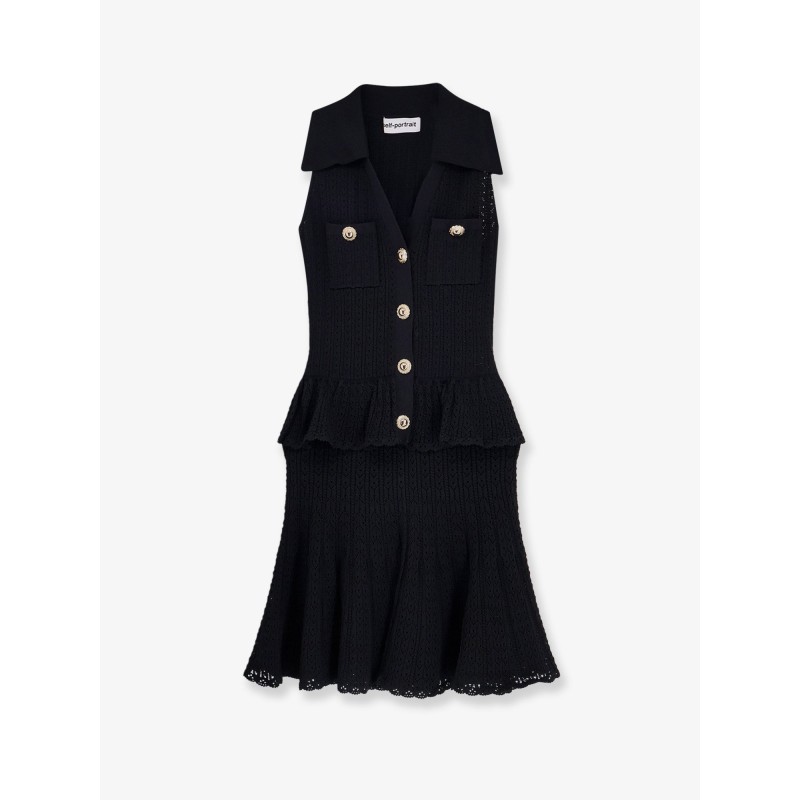 Perforated knit dress with jewel buttons