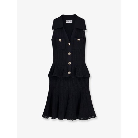 Perforated knit dress with jewel buttons