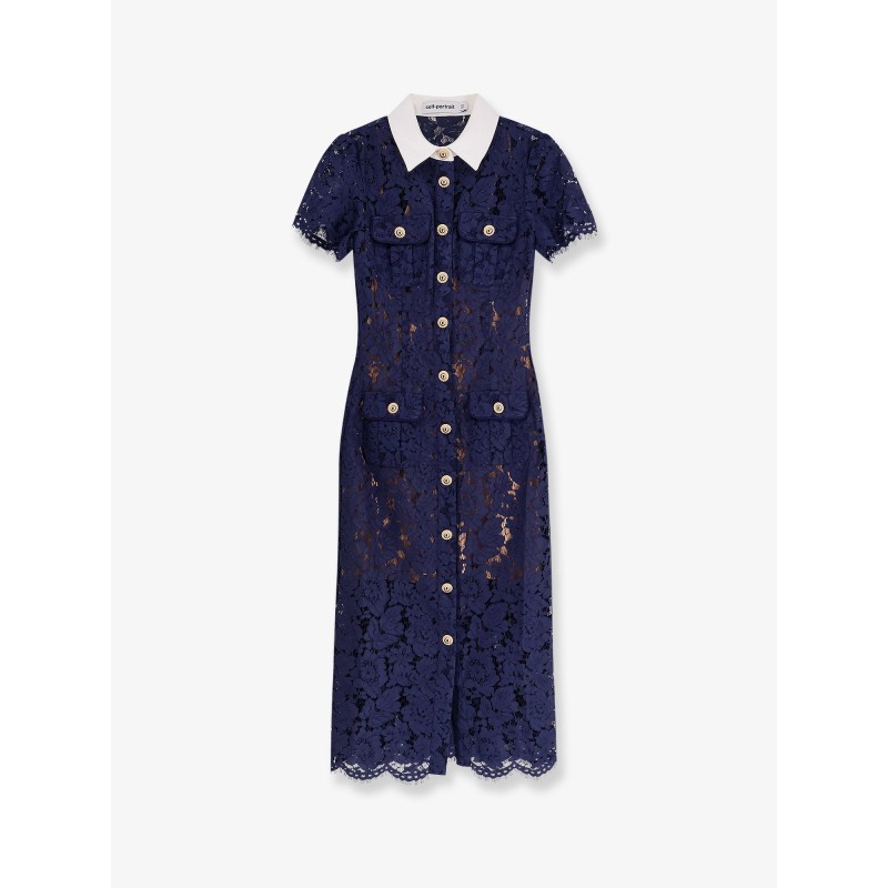 Lace midi dress with jewel button