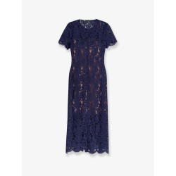 Lace midi dress with jewel button