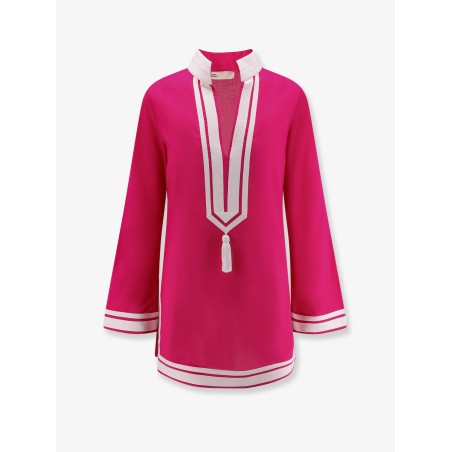 Cotton short dress with contrasting profiles